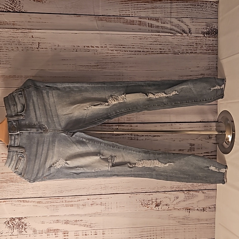 Angel Kiss Denim Collection Ankle Skinny Distressed Jeans(Juniors)